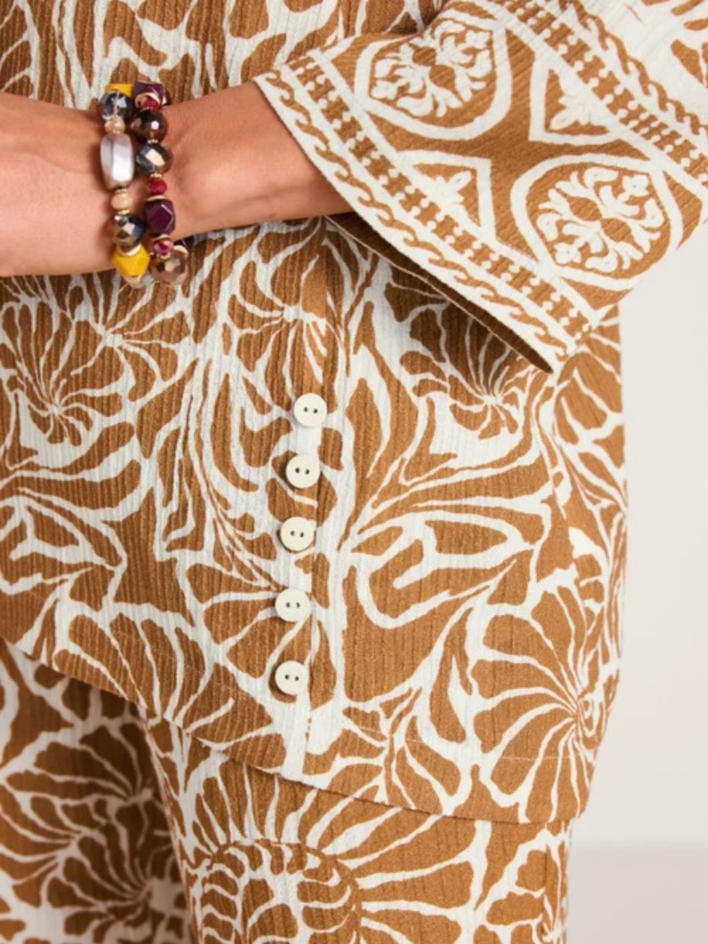 SOFT SURROUNDINGS OCEO GAUZE CRINKLE TUNIC ~NAUTICAL SHELLS NEUTRAL PRINT SZ PM - Picture 4 of 9
